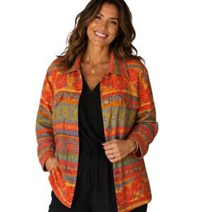 Coldwater Creek Flower Power Button Jacket Womens Size 1X Vintage Colorful Boho